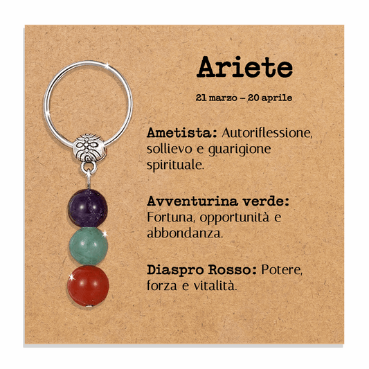 Portachiavi Con Cristalli Naturali Curativi - Segni Zodiacali - Ariete