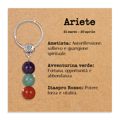 Portachiavi Con Cristalli Naturali Curativi - Segni Zodiacali - Ariete