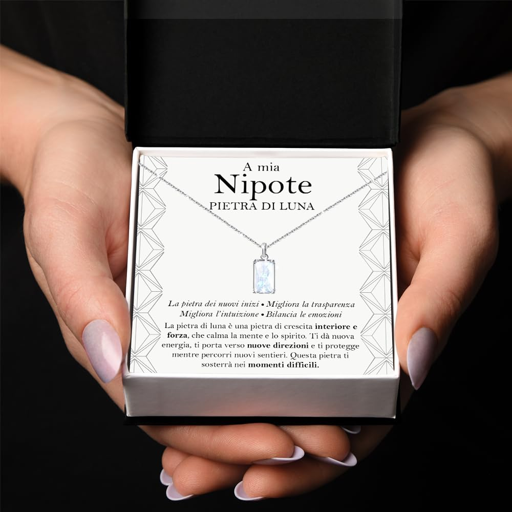 Collana Pietra di Luna Rettangolare in Argento Sterling 925 - A mia Nipote