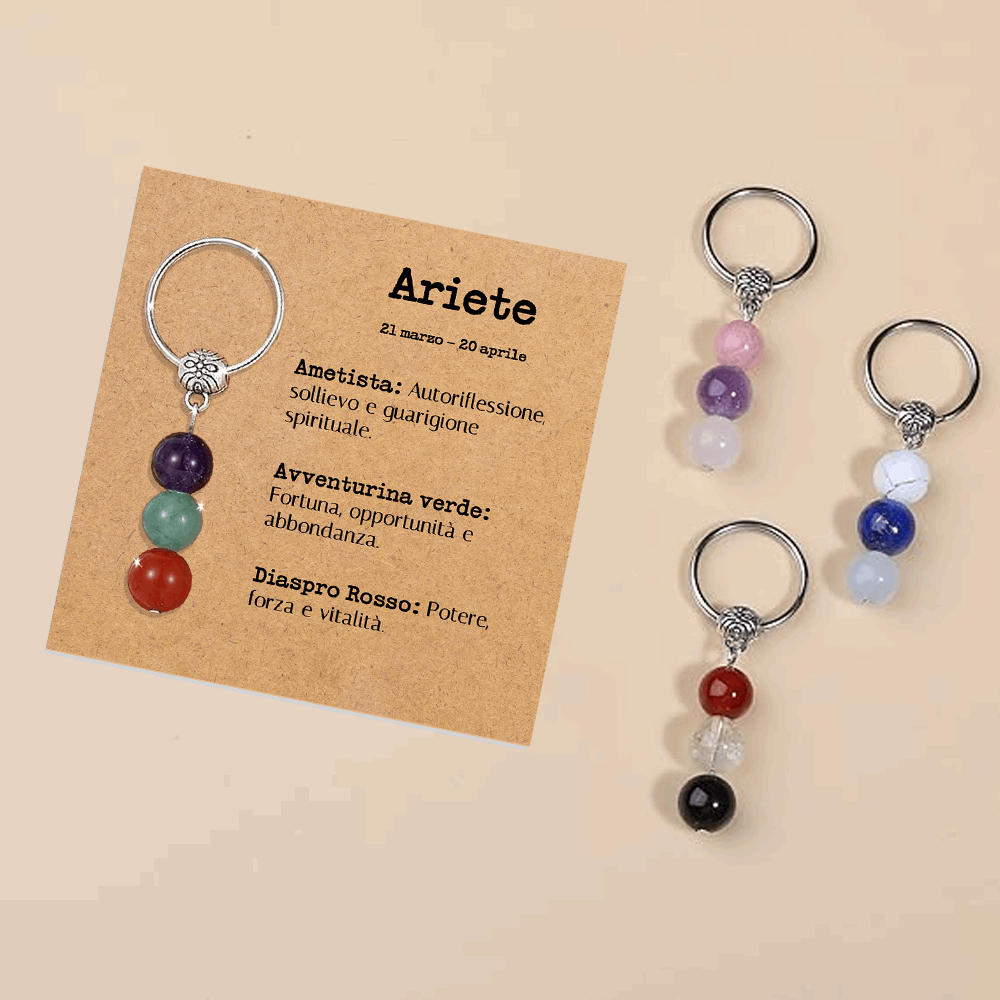 Portachiavi Con Cristalli Naturali Curativi - Segni Zodiacali - Ariete