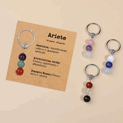Portachiavi Con Cristalli Naturali Curativi - Segni Zodiacali - Ariete