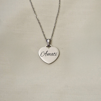 Collana da Donna a Cuore con Incisione 'Amati' in Acciaio Inox Lucidato -  Ricorda di Amarti Sempre