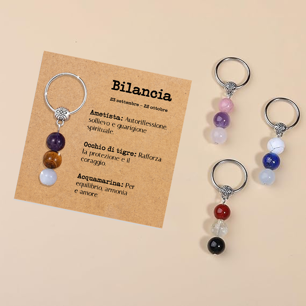 Portachiavi Con Cristalli Naturali Curativi - Segni Zodiacali - Bilancia