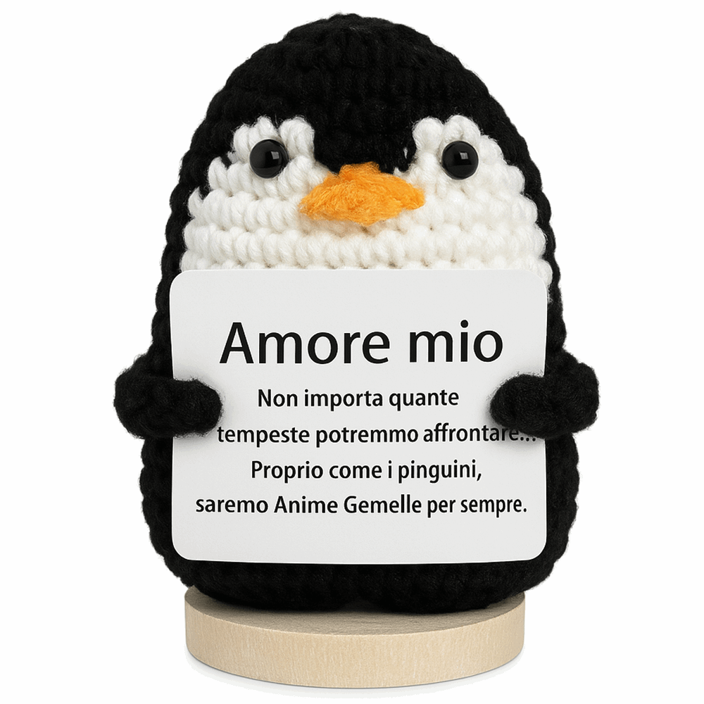 Peluche Crochet Con base in legno - Pinguino Amore mio