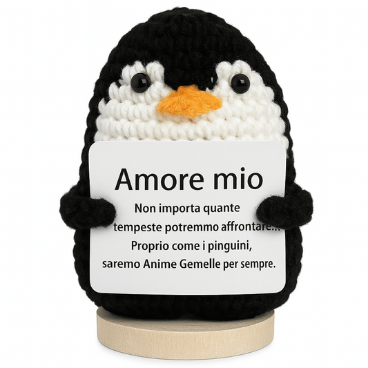 Peluche Crochet Con base in legno - Pinguino Amore mio