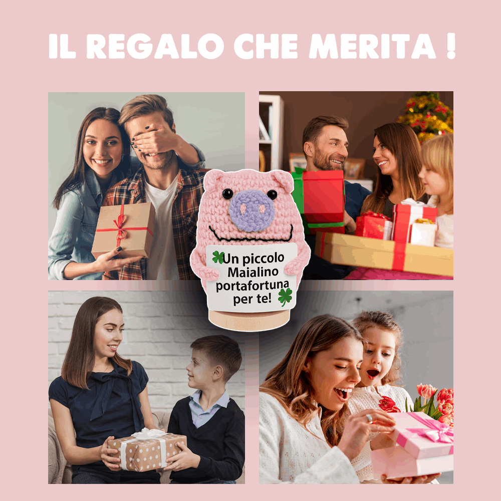 Peluche Crochet Con base in legno - Maialino Portafortuna