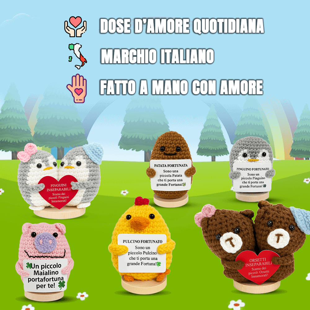 Peluche Crochet Con base in legno - Pinguino Amore mio