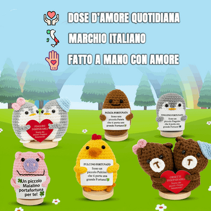 Peluche Crochet Con base in legno - Maialino Portafortuna