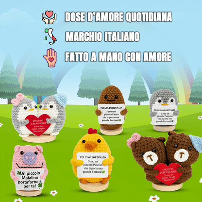 Peluche Crochet Con base in legno - Pinguino Amore mio