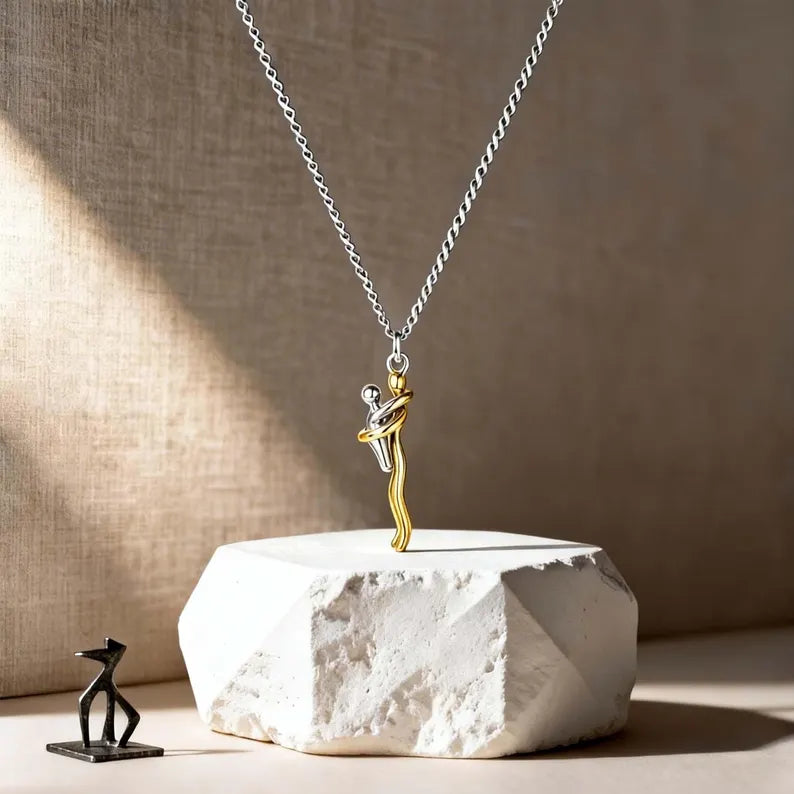 Collana Abbraccio Mamma e Figlio Pendente Two-Tone Regalo Festa della Mamma