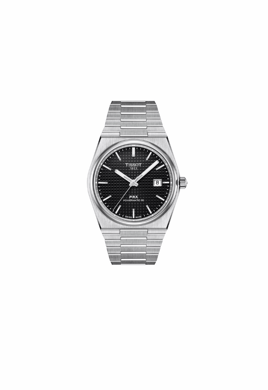 Tissot PRX Powermatic 80 T1374071105100 – Orologio automatico nero 40 mm, fondello trasparente, vetro zaffiro, bracciale acciaio