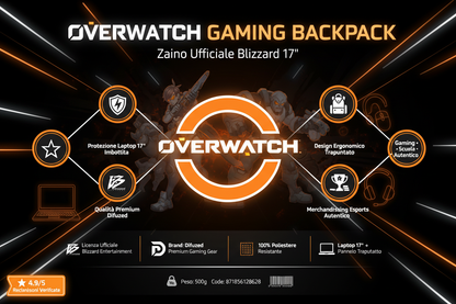 Zaino Gaming Overwatch Nero 17" con Logo Ufficiale - 00078